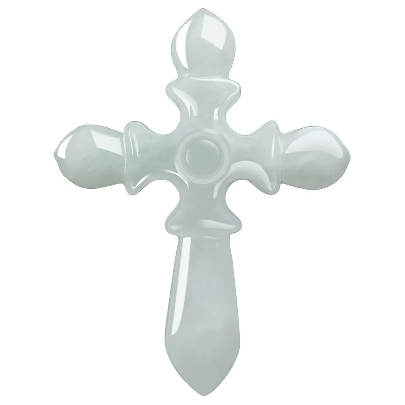 Natural Myanmar A Jadeite Waxy Light Green Cross Jade Pendant Men's Women's Charms Jewelry Wholesale Drop Shipping