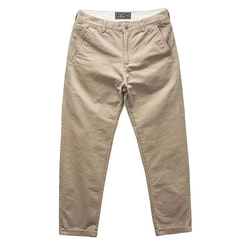 Calça casual retrô de corte reto masculina retrô americana, calça pesada de algodão puro, calça fina lavada, nova para primavera e outono