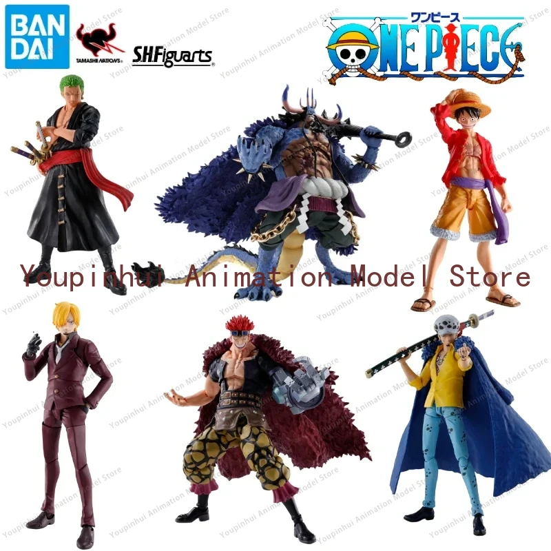 En Stock genuino Bandai SHF serie de una pieza Luffy Zoro Sanji Yonko Kaido chico Trafalgar Law figuras de acción colección de modelos de mano