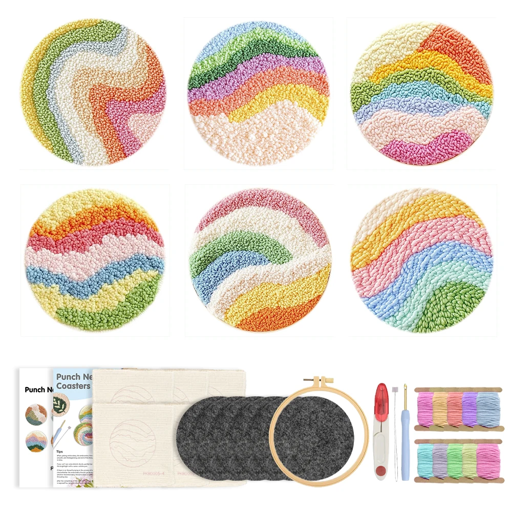 

6pcs Landscape Punch Needle Kit with Coasters Complete Embroidery Starter Set for Beginners Includes Tools Kitchen supplies