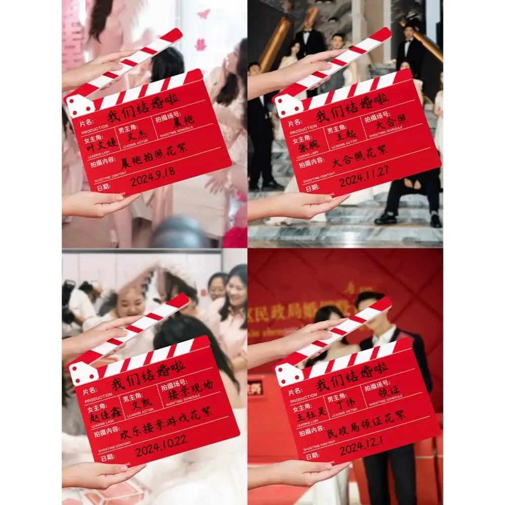 Decorative Wedding Board Cards Red Notice Clapper Board Film Recording Board PS with Pen Wedding Dress Photo Props Wedding Decor