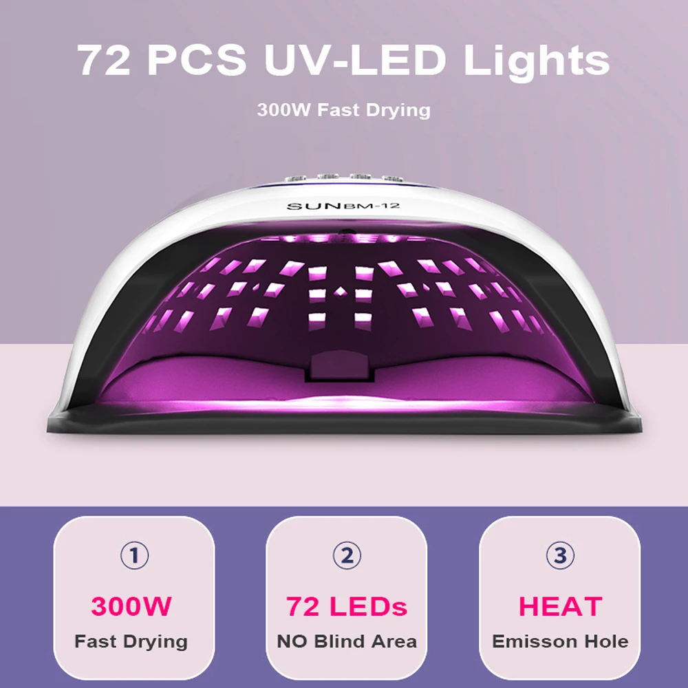 โคมไฟยูวี300W LED สำหรับโคมไฟเครื่องเป่าทำเล็บแบบมืออาชีพโคมไฟทาเล็บเจลสำหรับทำเล็บ72เม็ดการบ่มอย่างรวดเร็ว