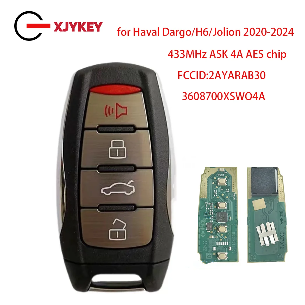 

XJY Genuine Original 4 Button Remote Key for Haval Dargo/H6/Jolion 2020-2024 433MHz ASK 4A Chip - 3608700XSW04A
