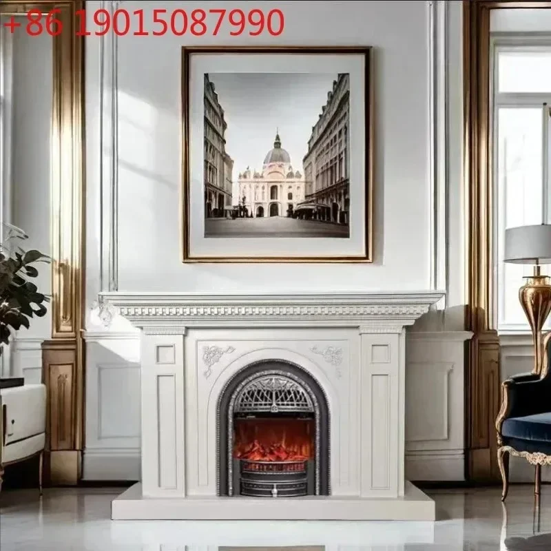 

European living room entrance cabinet French retro solid wood fireplace decorative cabinet Simulation fire fireplace cabine