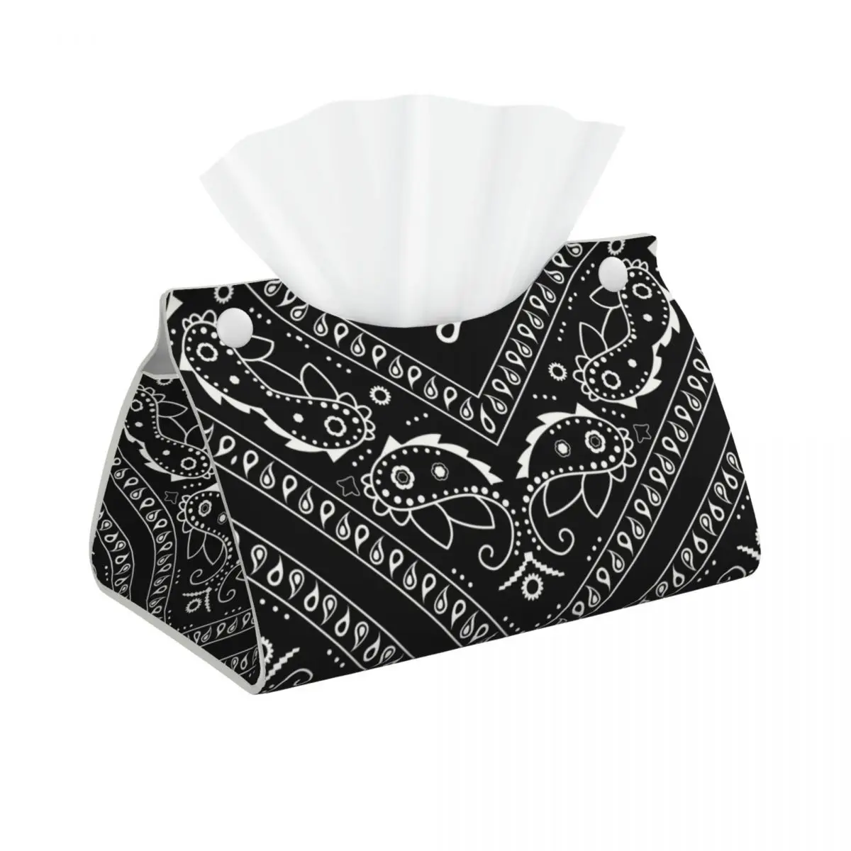 Custom Black Bandana Pattern Facial Tissue Box Cover Rectangular Paisley Style PU Leather Tissue Box Holder for Car Toilet