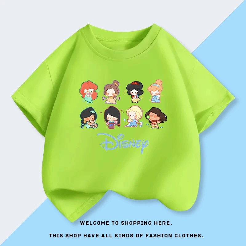 

2026 New Children's T-shirt Explosive Style Disney Princess Q-Edition Printed T-shirt Pure Cotton Breathable Parent Child Wear