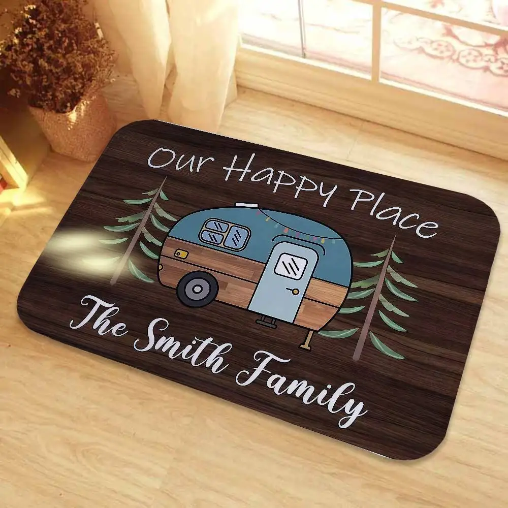 

Happy Campers Welcome Polymer Floor Mat Printed Large Carpets Room And Bedroom Carpets Bathroom Anti Slip Door MATS Small Carpe