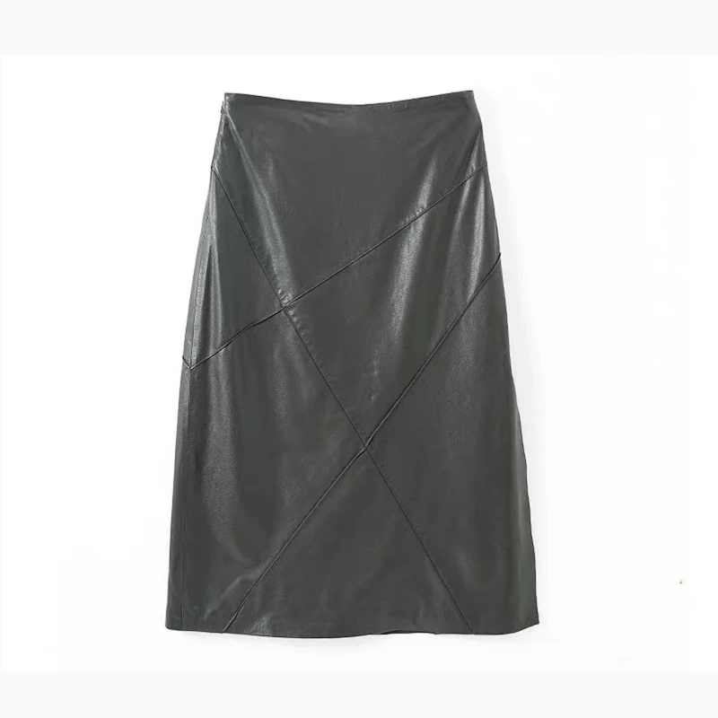 Frau Winter Echtes Leder Langen Rock Dame 80 cm Mid-Kalb Femme Natürliche Leder Diagonal Clipping Faldas Largas