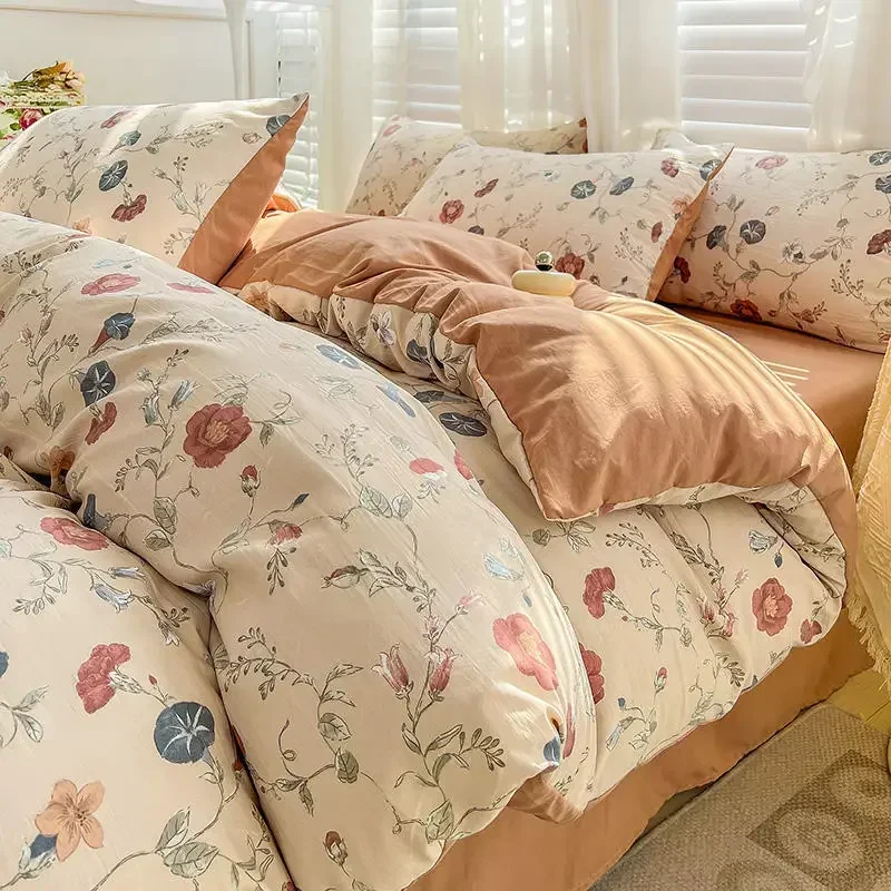 

Furniture Category A maternal and infant grade washed cotton and linen four-piece set double-layer yarn ins style lace four-piec