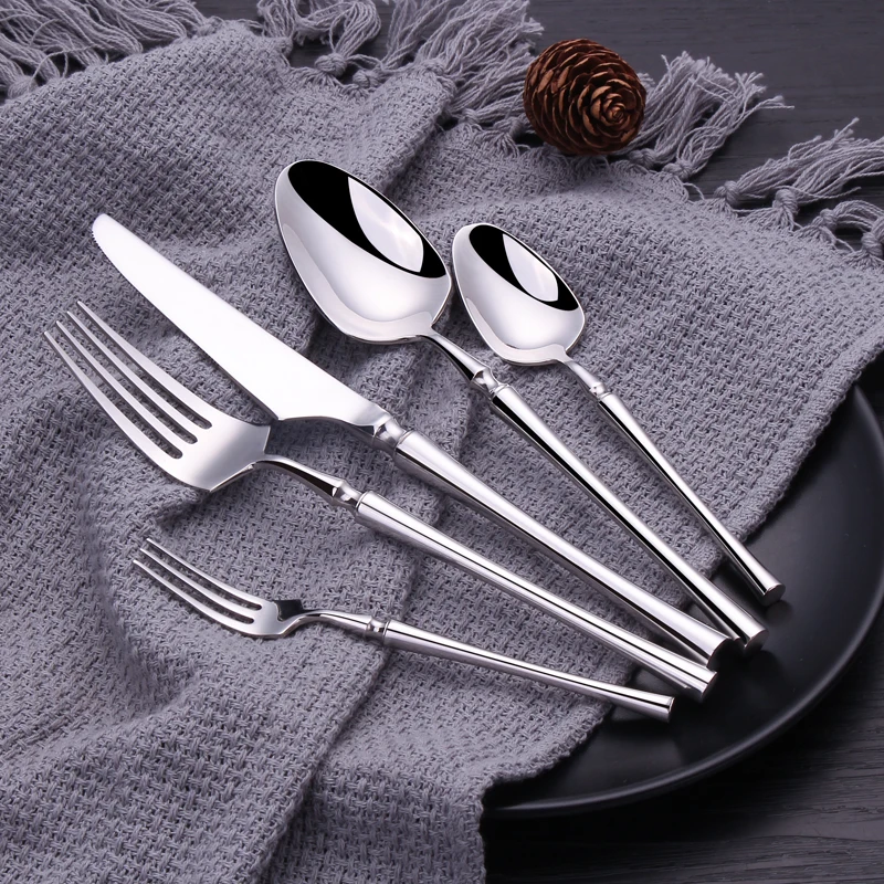 

KuBac Hommi 24Pcs 30Pcs Shiny Dinnerware Set 18/10 Stainless Steel Mirror Silver Cutlery Set Gold Tableware Set Drop Shipping