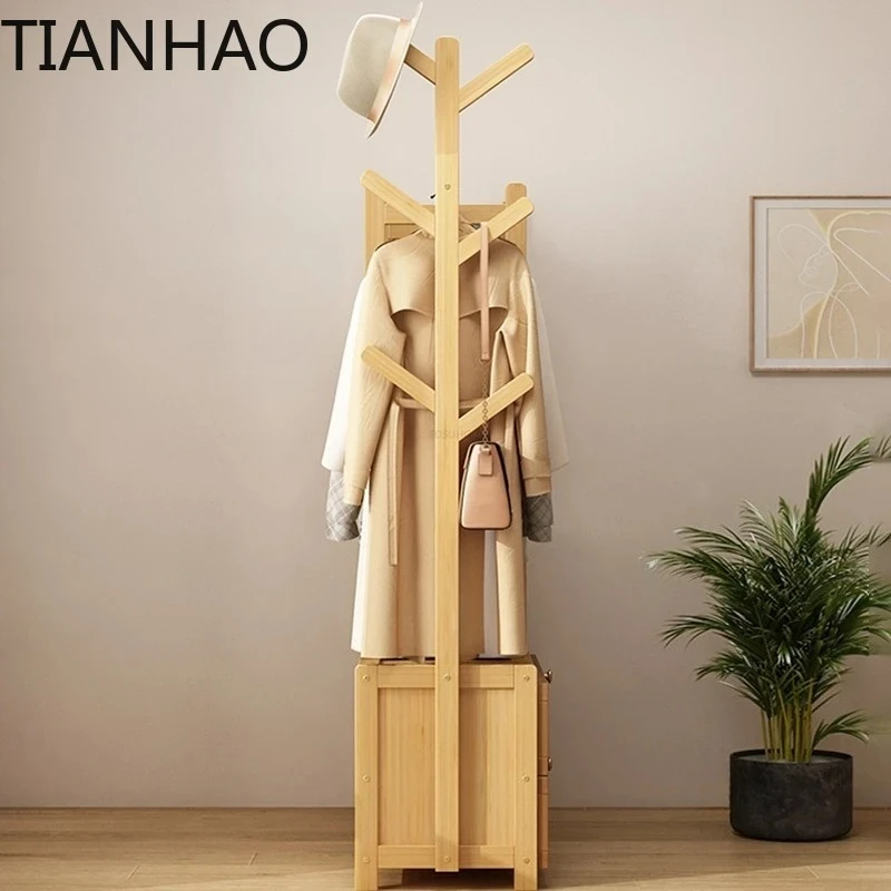 Modern Bedroom Furniture Bamboo Apartment Floor-standing Wardrobes Storage Locker Home Open Closet Coat Rack Clothes Organizer