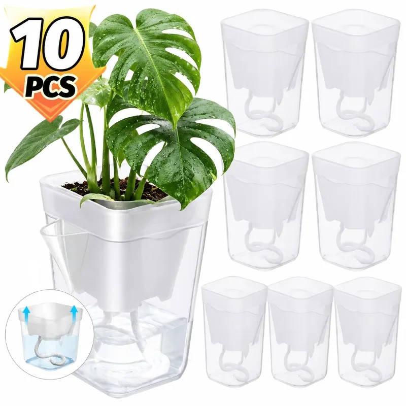 1/10 pots auto-arrosants pour plantes d'intérieur, succulentes, violets africains, semi-hydroponiques, avec trou de drainage