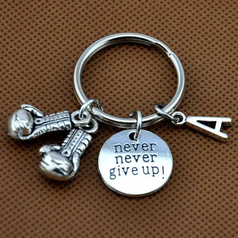 Never Never Give Up Boxing Gloves 26 Letters Inspirational Boxer Gift Keychains Key Ring