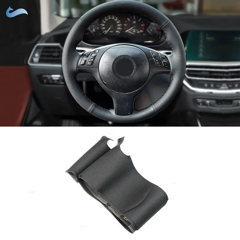 Do BMW M Sport M3 E46 M5 E39 Wewnętrzna osłona kierownicy Ręcznie szyta czarna perforowana skóra z zestawami igieł i nitek