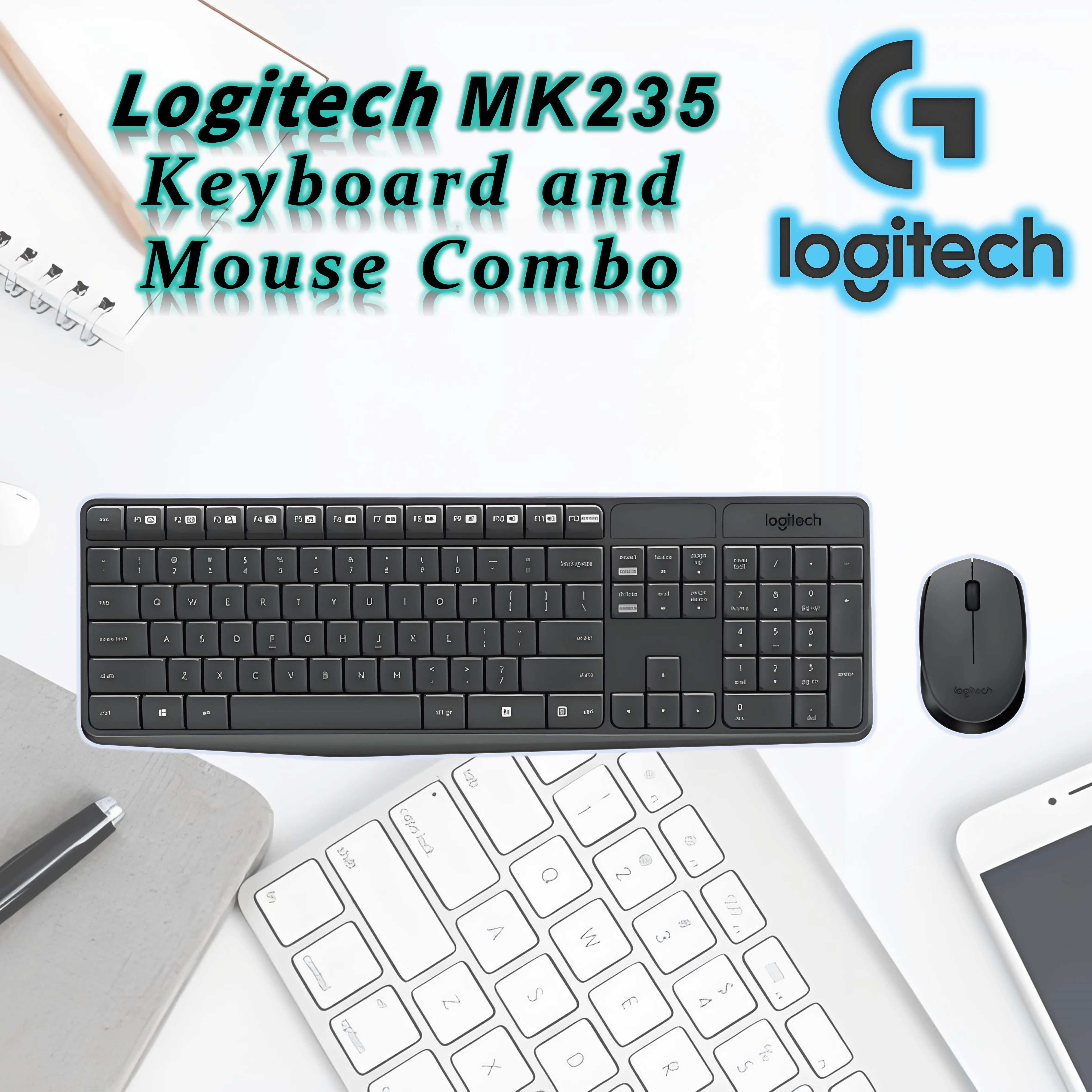 

Logitech MK235 Wireless Combo Keyboard and Mouse Spill-Resistant, Fingerprint-Resistant & Full-Size Design