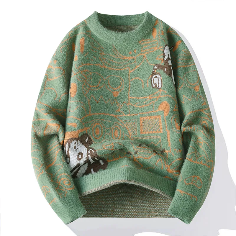 الرجال الخريف الشتاء طويلة الأكمام متماسكة سترة جولة الرقبة جديد الجاكار الدفء السترة الترفيه موضة الاتجاه الرجال الملابس القمم #2