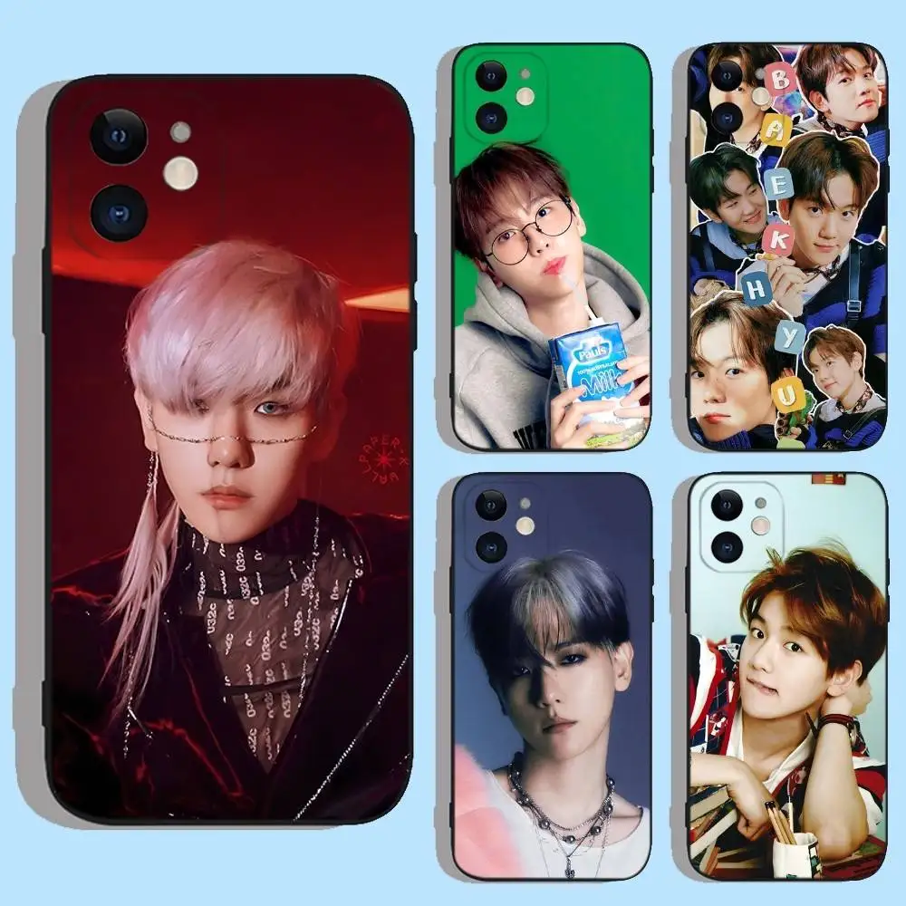 حافظة هاتف B-BaekHyun E-EXO لهاتف iPhone 16e,16,15,14,13,12,11,XS,XR,X,8,7,Pro,Max,Plus,mini غطاء أسود من السيليكون