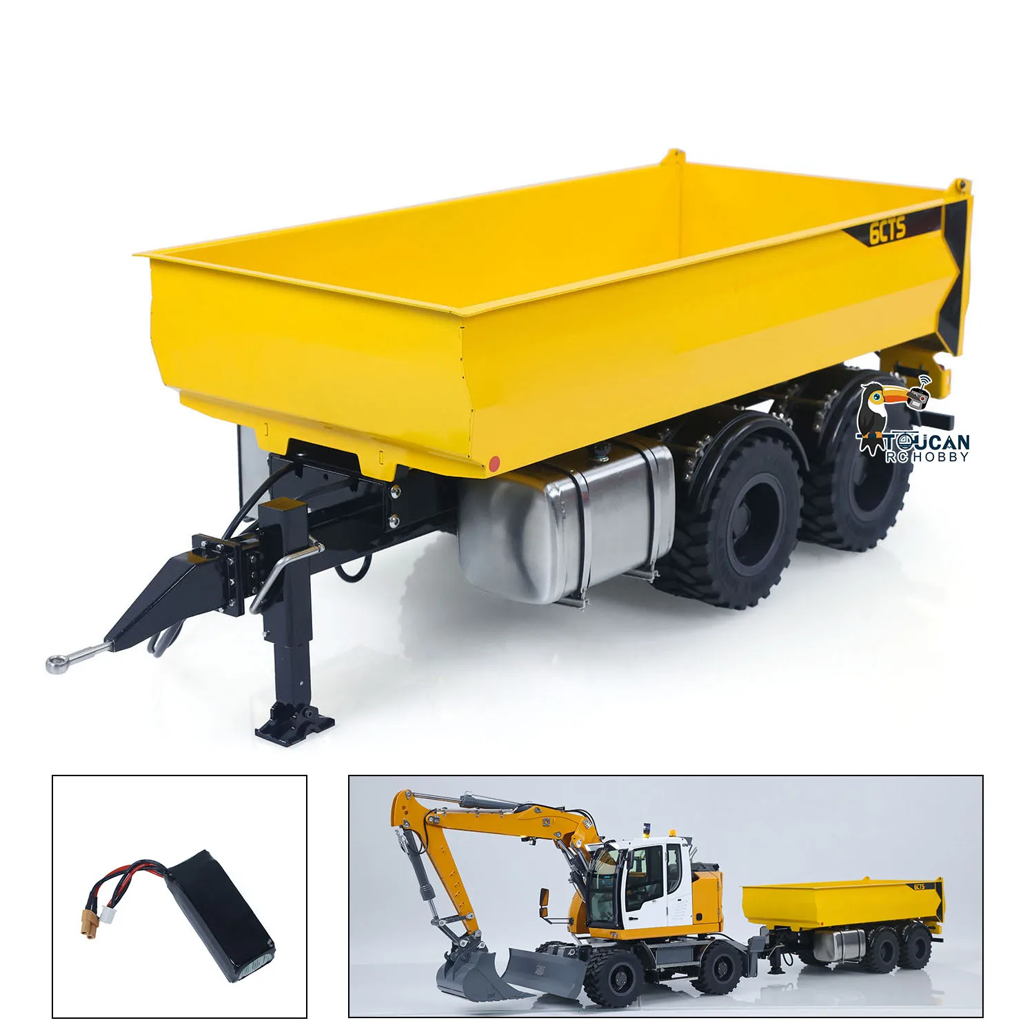 1/14 2 Assen Metalen RC Hydraulische Dump Trailer Truck W/Steunpoot voor LR914 PRO Afstandsbediening Graafmachine Graver Voertuig op wielen