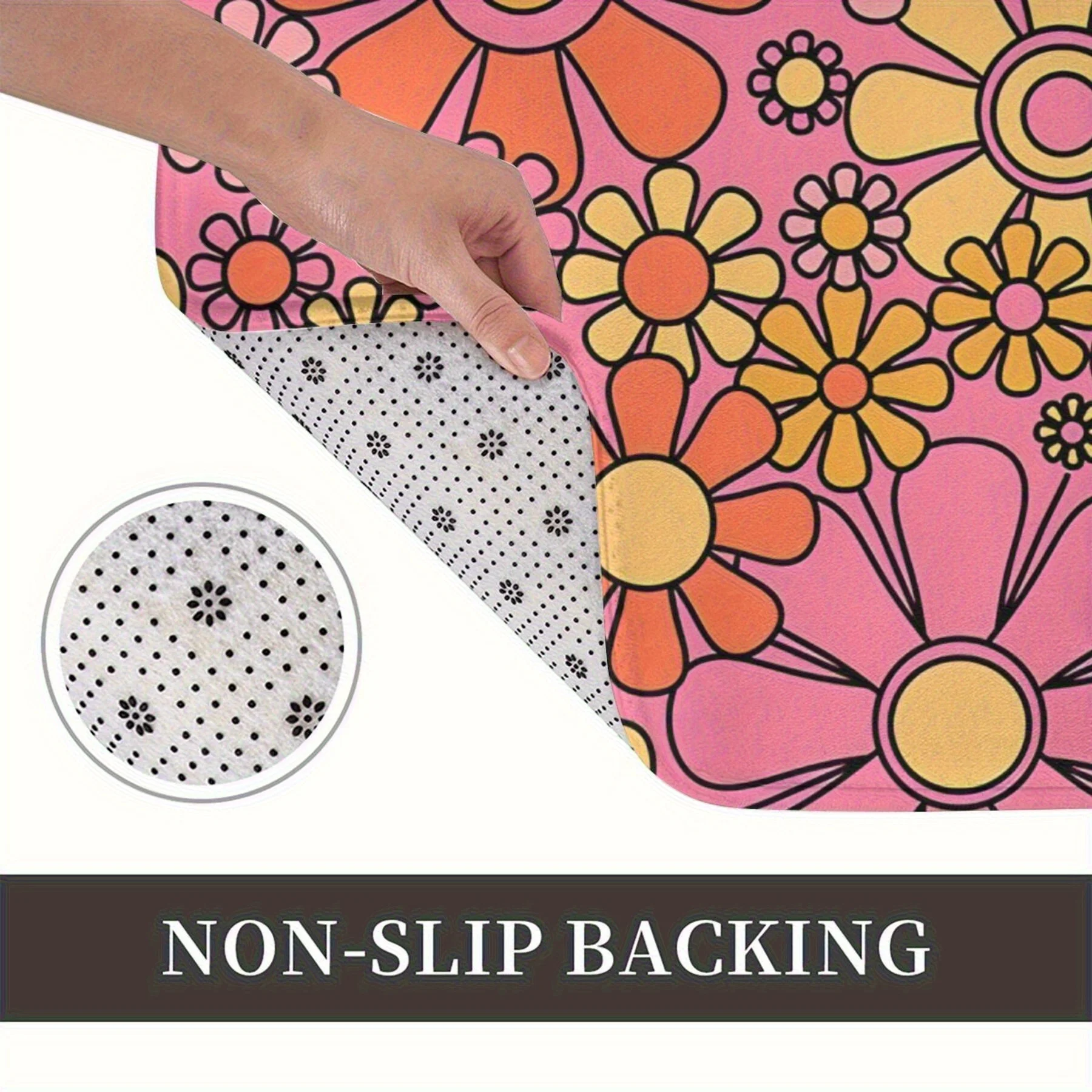 حصيرة مطبخ بتصميم زهور ريترو من الستينيات والسبعينيات - قابلة للغسل في الغسالة، مستطيلة، مصنوعة آليًا، بوليستر خفيف الوزن #4