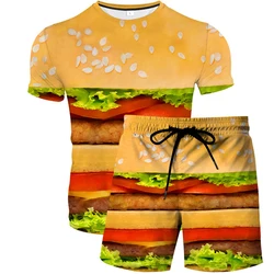 New Funny Hamburger 3D Print Tracksuit Men's Hip Hop Short Sleeve T-Shirts Shorts Sets Streetwear Sportswear Kids Suits Clothing