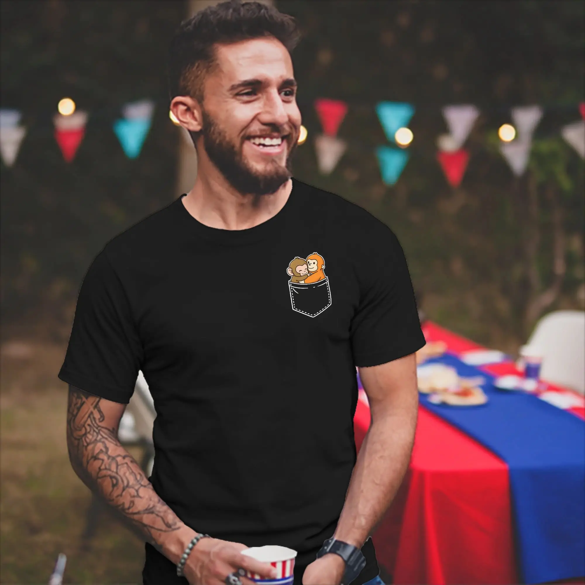 Men Women's Punch Monkey and Oran-Mama In The Pocket T Shirts  100% Cotton Tops  Short Sleeve Crewneck Tees Summer T-Shirts
