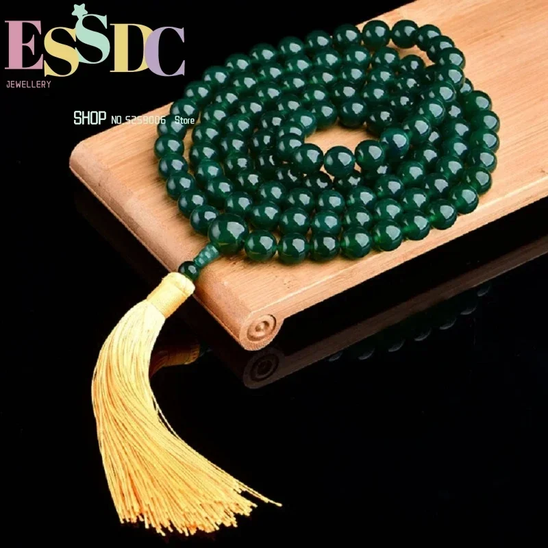 Hand Made New Brazil Natural Dark Green Onyx 108 Mala Beads Prayer  or  Multi Circles Bracelet Tassel Necklace