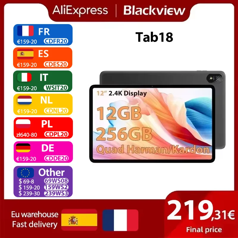 12” Tablet  Blackview Tab 18 Tablet 12GB+12GB 256GB 16MP 2.4K FHD+ Display 8800mAh Battery 33W Netflix Widevine L1 MTK Helio G99