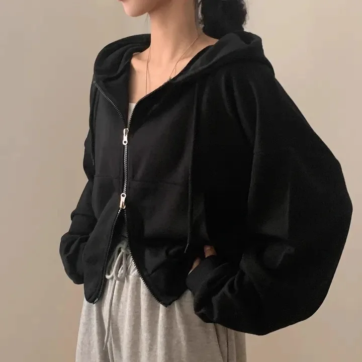 

Women's Casual Loose Fit Zipper Closure Versatile Outerwear Retro Early Autumn Top Chic Autumn Winter Long Sleeve Hoodie Jacket