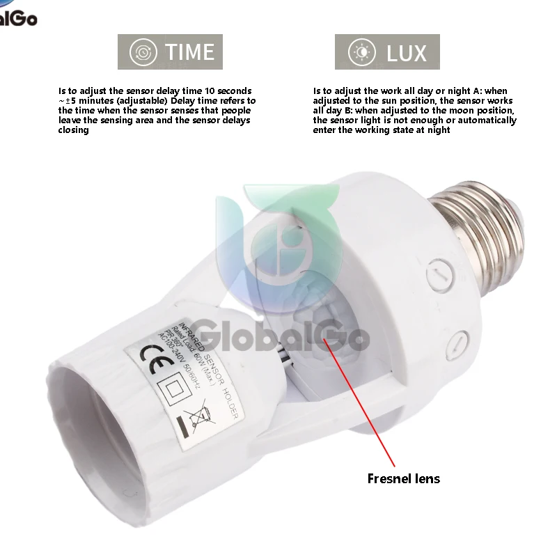 AC100-240V E27 Socket Converter with PIR Motion Sensor LED Night Lamp Socket Base for Garage Basement Porch Storage Room