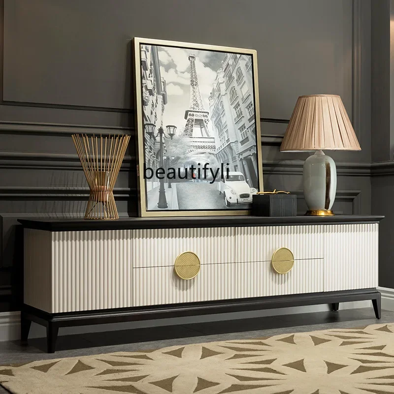 

LJYNew Chinese Style Solid Wood TV Cabinet Model Room Hotel Homestay Light Luxury Floor Cabinet 1.8 M 2.4 M Zen TV Cabinet