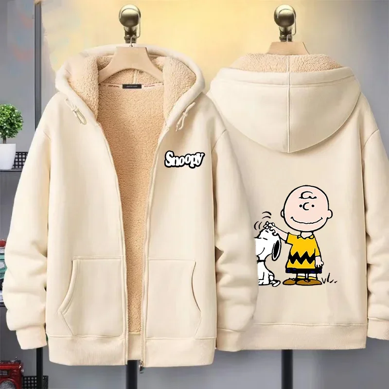Snoopy Zip Hoodie for Adult Women Cartoon Sweatshirt New Lamb Fleece Coat Fashion Winter Warm Clothes Cardigan Birthday Gift