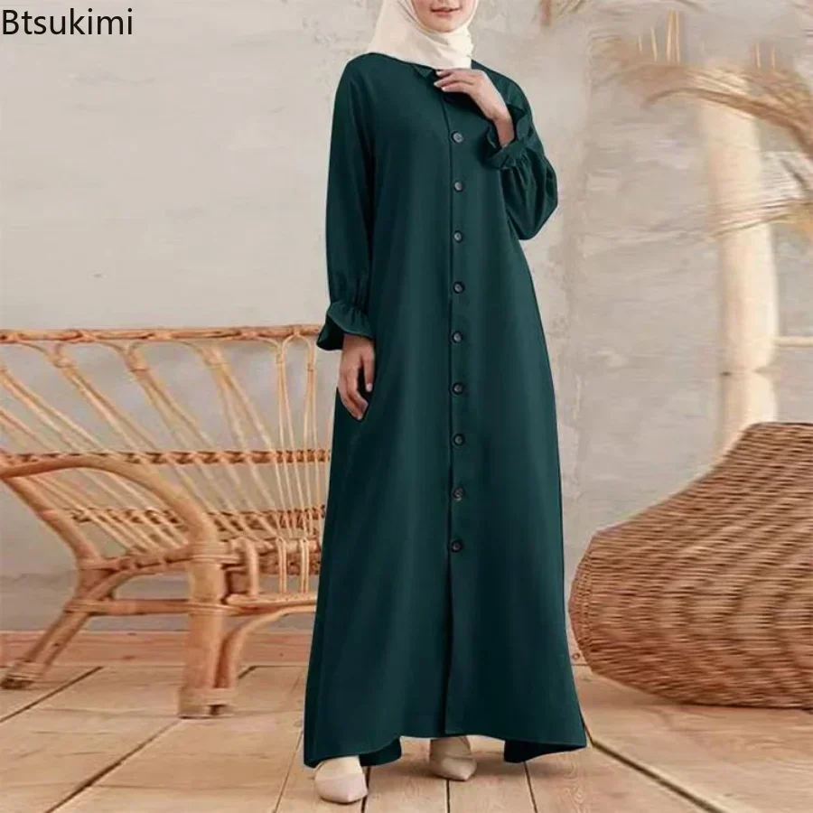 جديد 2025 فستان نسائي إسلامي عتيق سادة عباية نسائية إسلامية بياقة قميص واحدة الصدر رداء إسلامي غير رسمي المملكة العربية السعودية فام #2