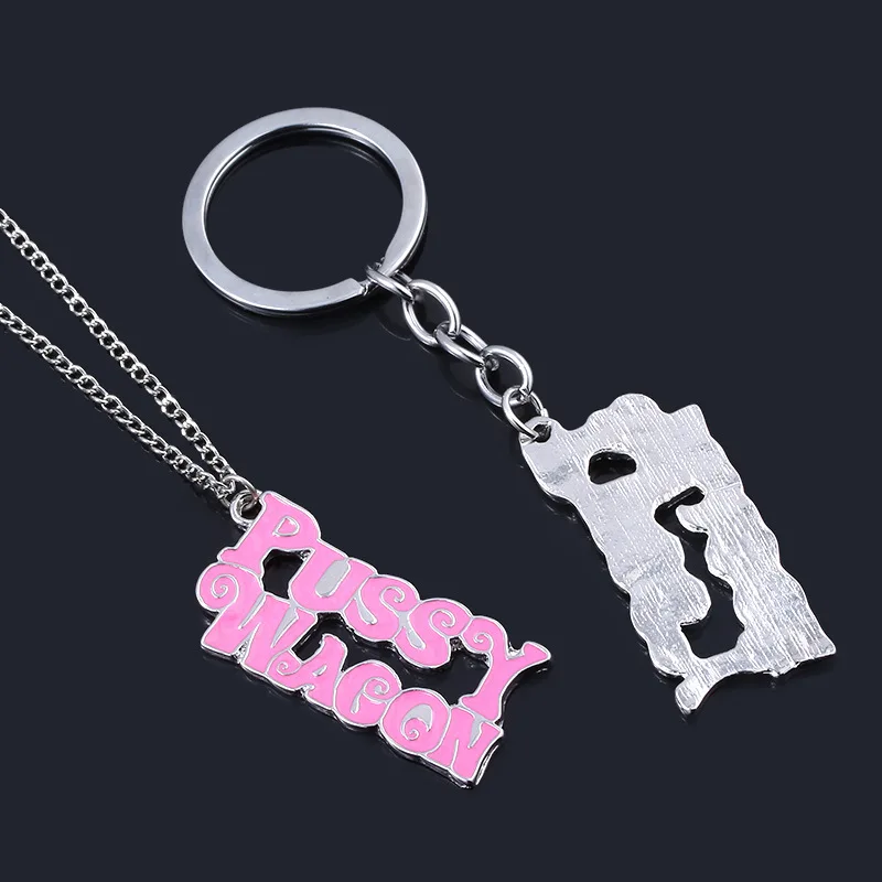 Creative Alloy Fashion Movie Sexy Kill Series Pussy Wagon Key Ring Letter Pendant necklace Accessories Ladies Men Gift Keychain