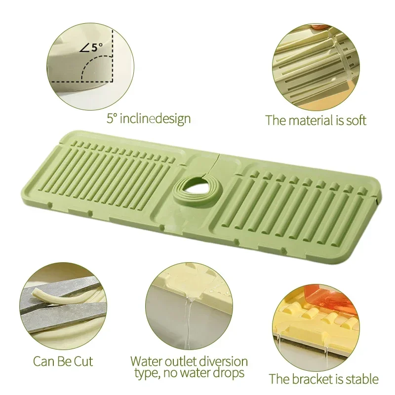 Upgraded Faucet Mat Silicone Kitchen Sink Tray Soap Dispenser Sponge Drain Pad Sink Splash Drying Mat Countertop Storage Tray