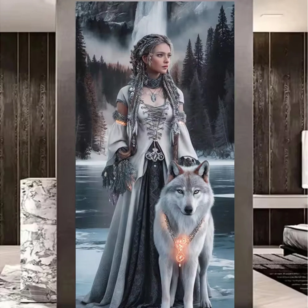 

Алмазная мозаика 5D DIY: Женщина и Волк, набор для рукоделия 2026, полный комплект для вышивания крестиком (квадратные и круглые стразы), декор для дома