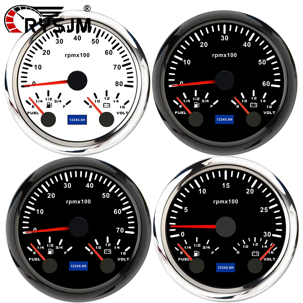 

12V24V 85MM 3 In1 Car Tachometer + Fuel Level Gauge + Voltmeter 7 Color Gauge Car Marine Boat Yacht Waterproof Car Accessories