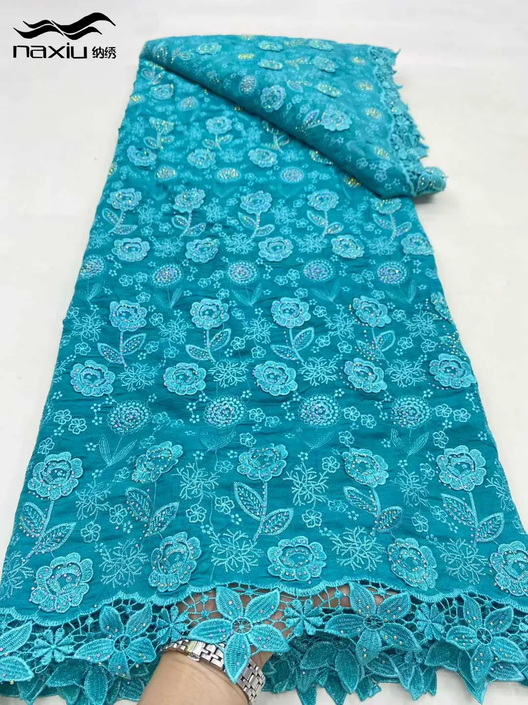 

Madison Sky Blue African Chiffon Lace Fabric High Quality Stones French Lace Fabric For Woman Party Dresses