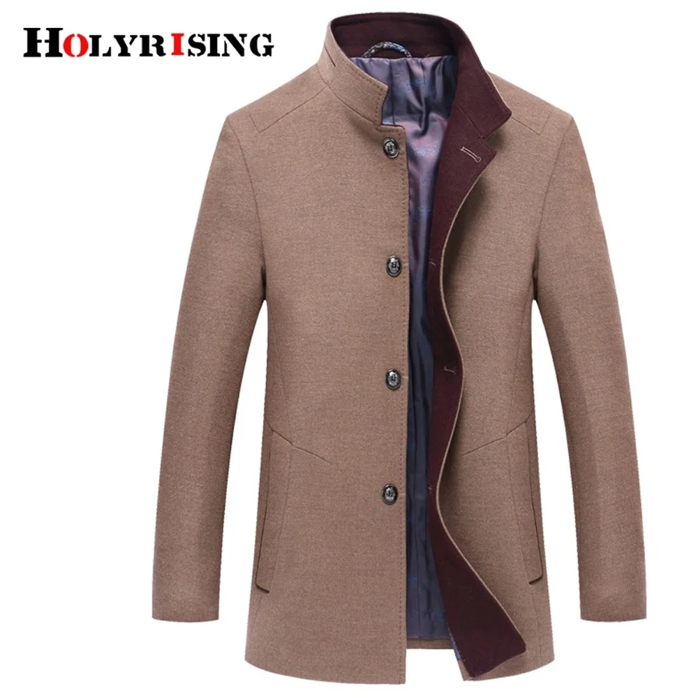 Holyrising Men Abrigo Hombre Wool Stand Collar Male Peacoat Single Breasted en Coats Warm & Blends Man Overcoat 18569-5