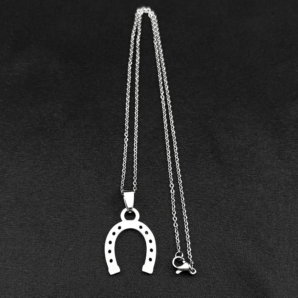 Vintage Glücks-Hufeisen-Anhänger-Halskette für Frauen und Mädchen, Edelstahl, goldfarben, Glücksbringer, modischer Pferde-Tier-Schmuck, Geschenk – Detail 9