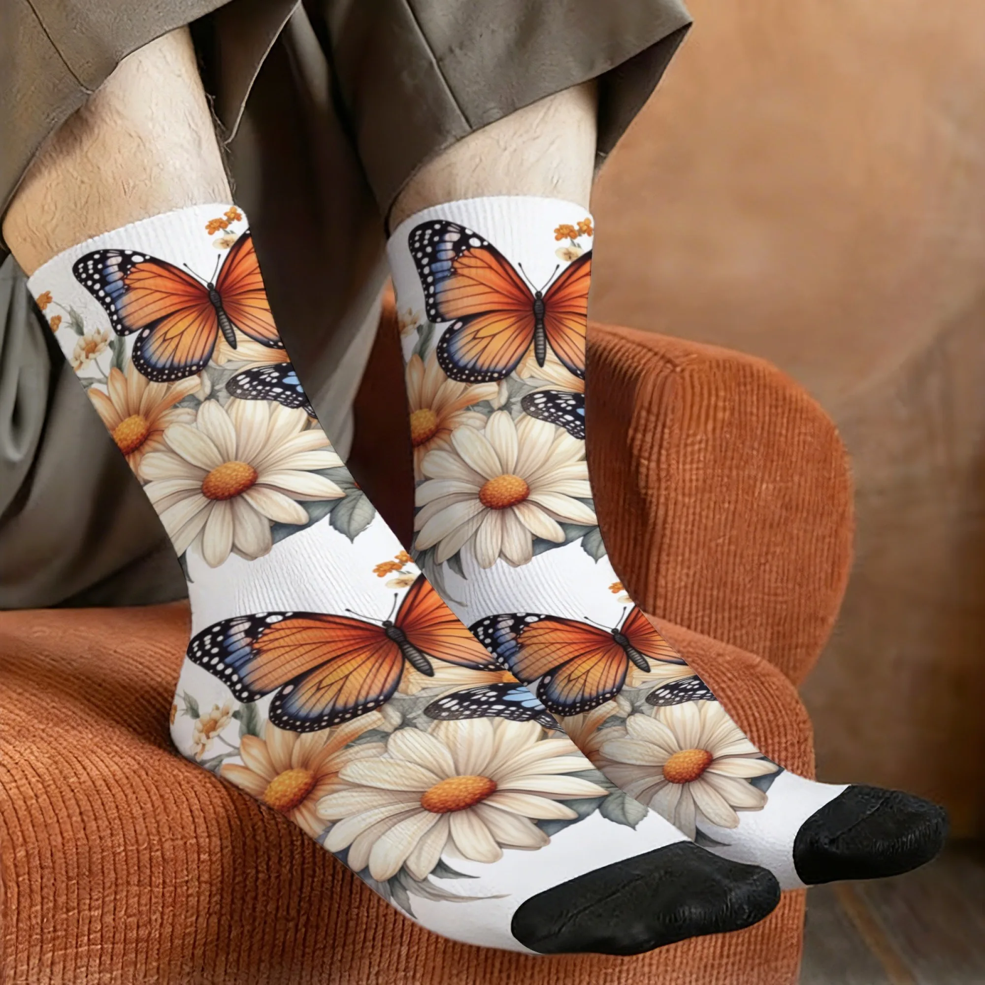 Vintage Botanical & Butterfly Print Men Compression Socks Fun Novelty Crew Socks for Men & Women Perfect Novelty Gift Idea