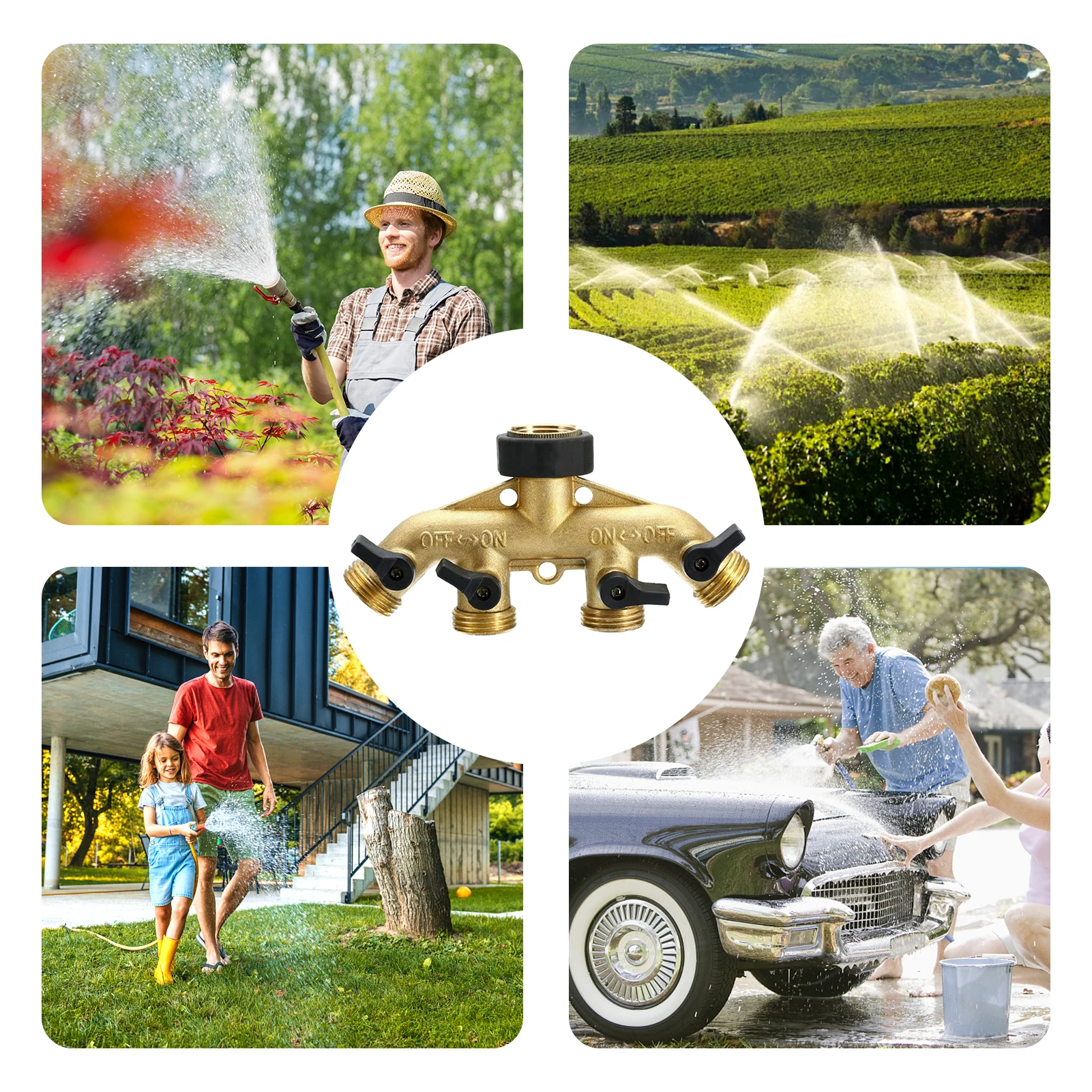 

【New】4 Way Garden Hose Splitter 3/4in Hose Connector Copper Water Diverter for Yard Lawn Agriculture Irrigation Car Washing