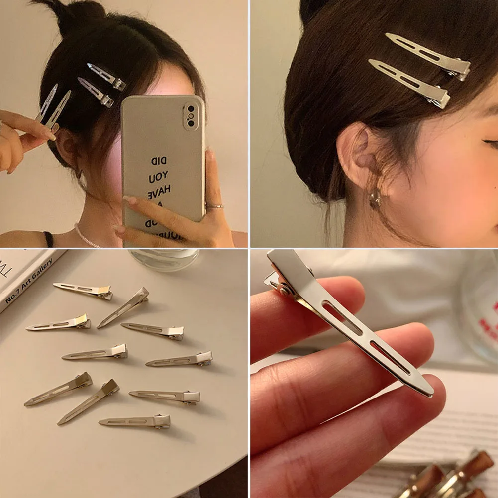 10PCS Professional Hairdressing Salon Hairpins Metal Silver Single Prong DIY Hair Root Fluffy Clips Hair Care Styling Tools