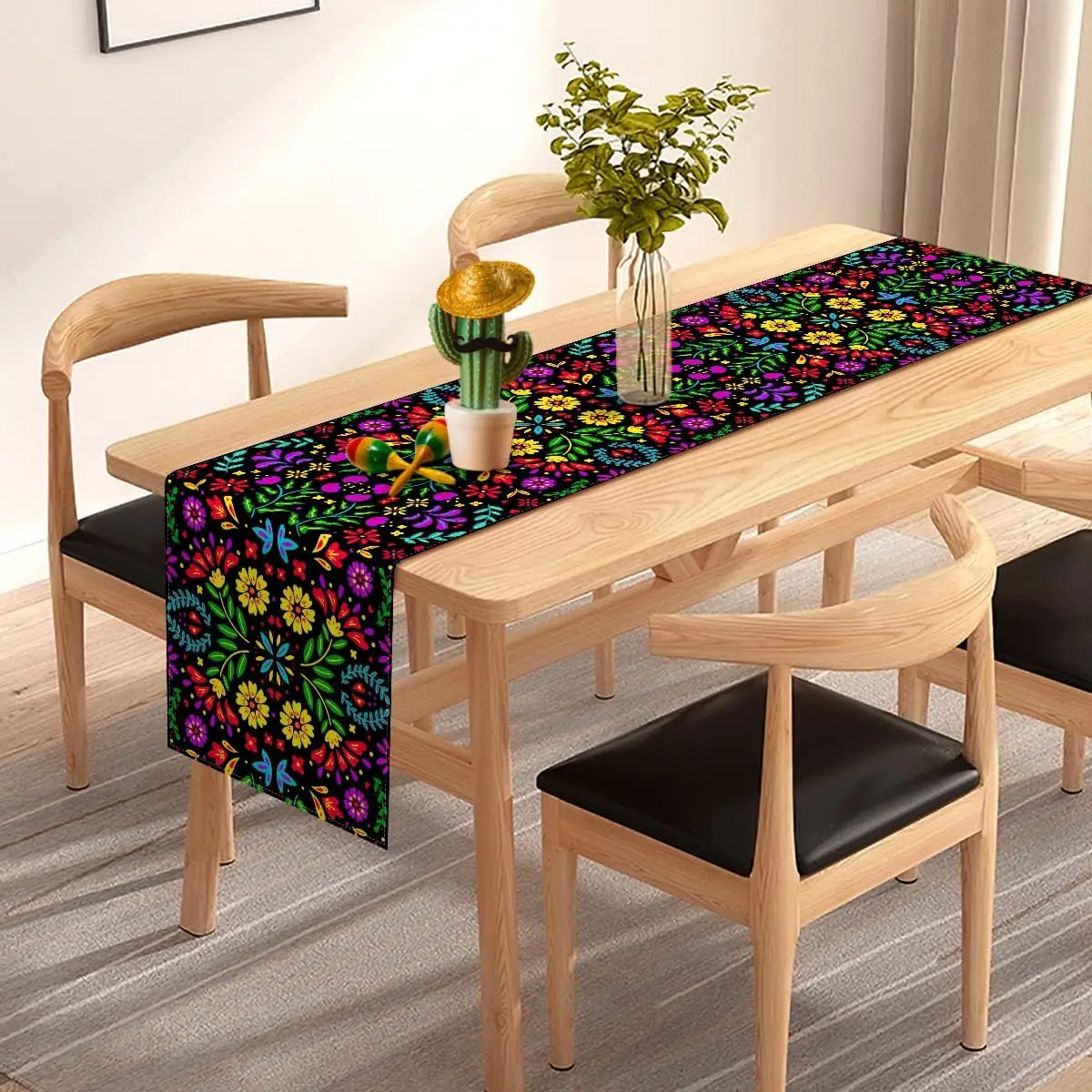 Mexico Dia De Los Muertos Floral Linen Table Runner Kitchen Table Decor Mexican Day of The Dead Table Runners Fiesta Party Decor