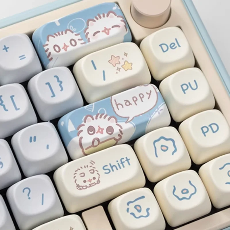 Small Meow Moa Height Keycap Mac Cute Meow Block Heat Sublimation Pbt White And Blue Cat Theme Full Set Keyboard Cap Gift