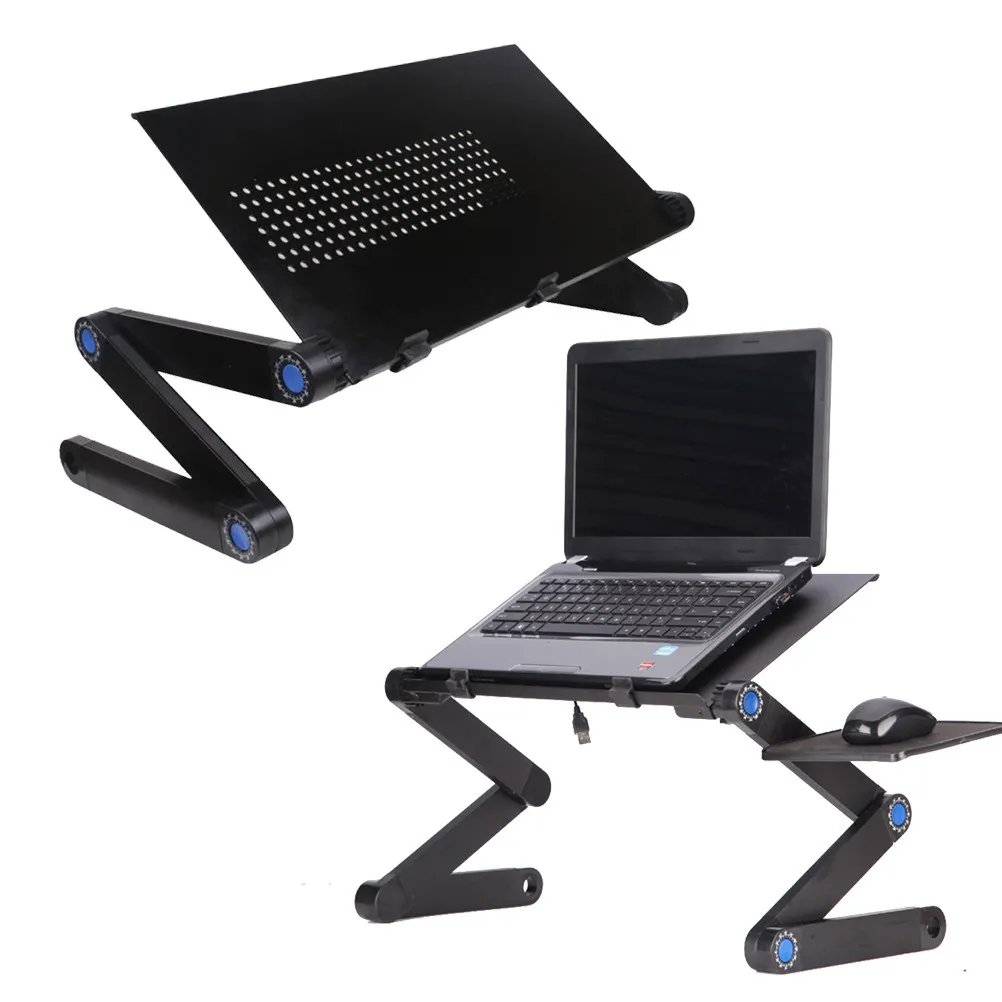 Folding Metal Laptop Stand Adjustable Height Portable Desk for Bed Sofa Floor with Air Vent Cooling Sound Device Projector Book