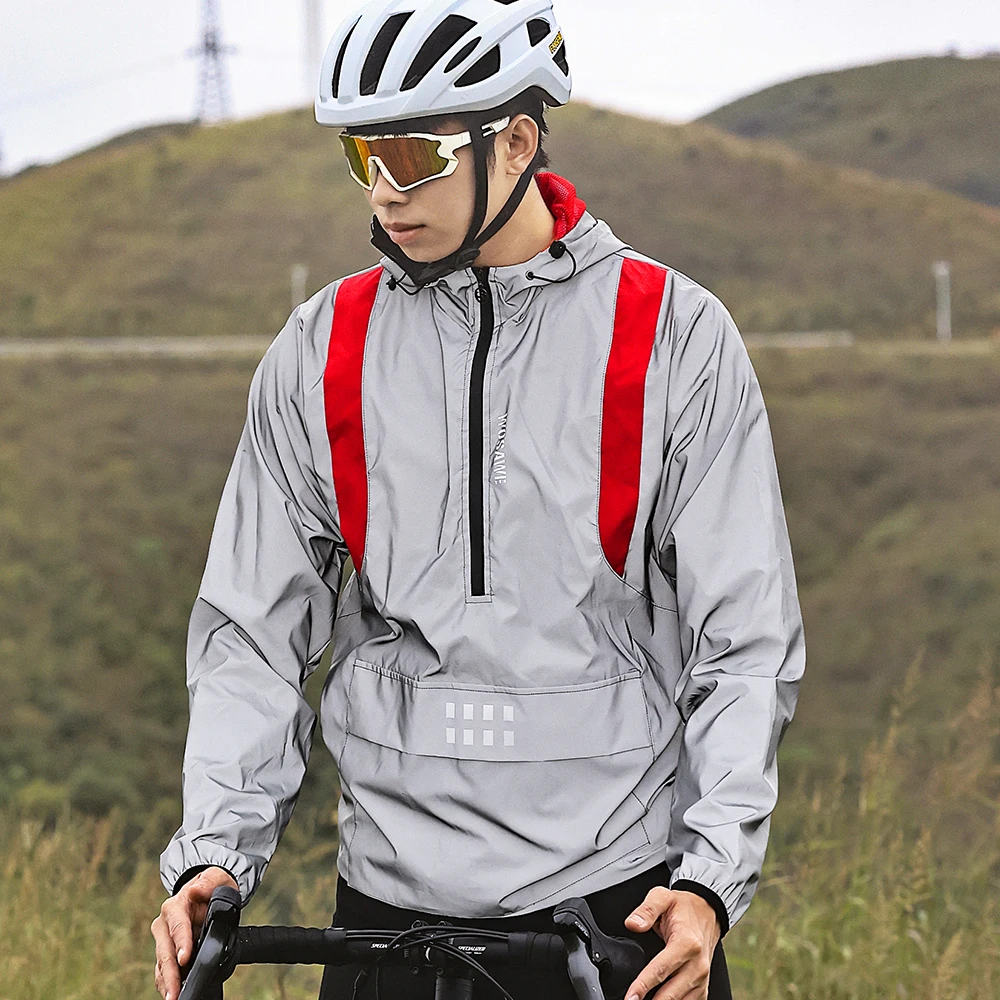 WOSAWE Vollreflektierende silberne Jacke, Radfahren, Windschutz, hohe Sichtbarkeit, Outdoor-Sportjacke zum Laufen