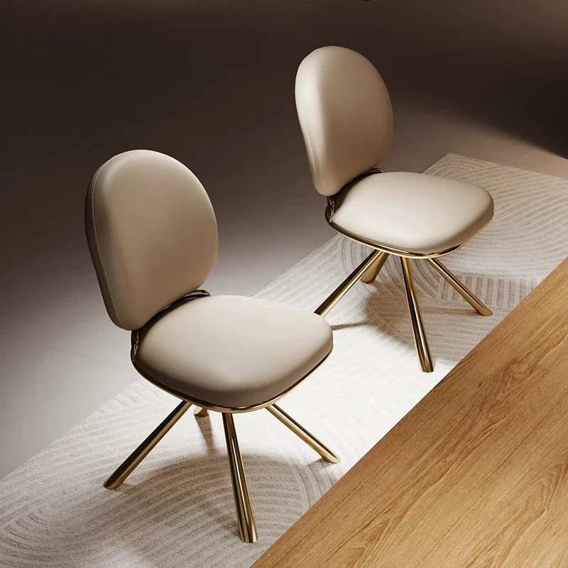 Silla giratoria de cuero para sala de estar, silla con respaldo, taburete creativo para comedor, taburete artístico de acero ino