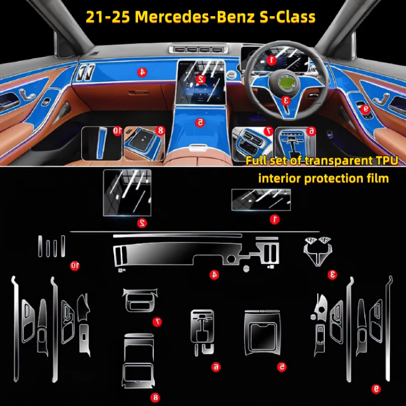 For21-25 Mercedes-Benz S-Class S400L interior film center console gear shift screen transparent TPU anti-scratch protective film
