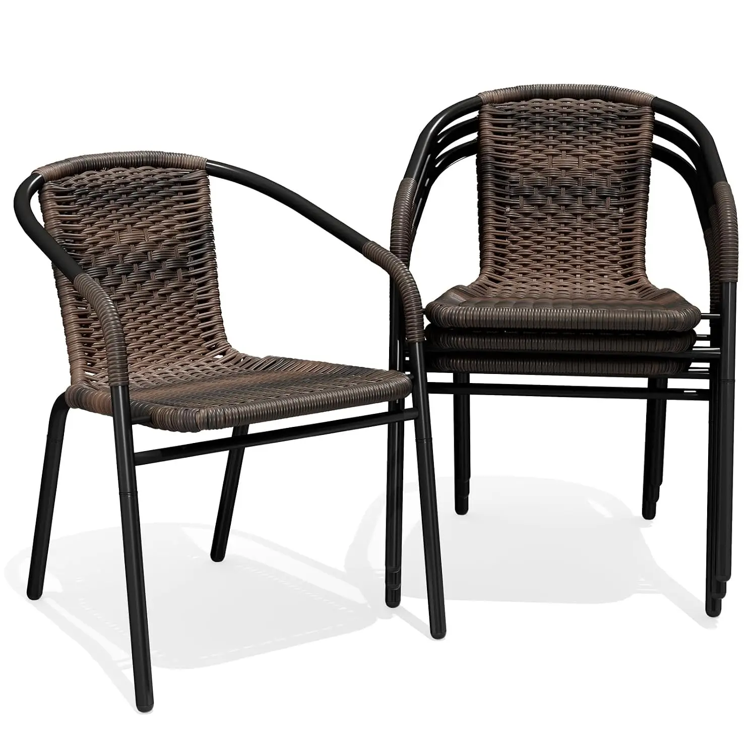 Outdoor Dining Chairs Set of 4, Stackable Rattan Patio Chairs, Brown