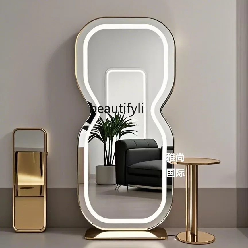 

Barber shop mirror table Special mirror table for hair salon Double-sided new luminous floor-to-ceiling hair cutting mirror Exit